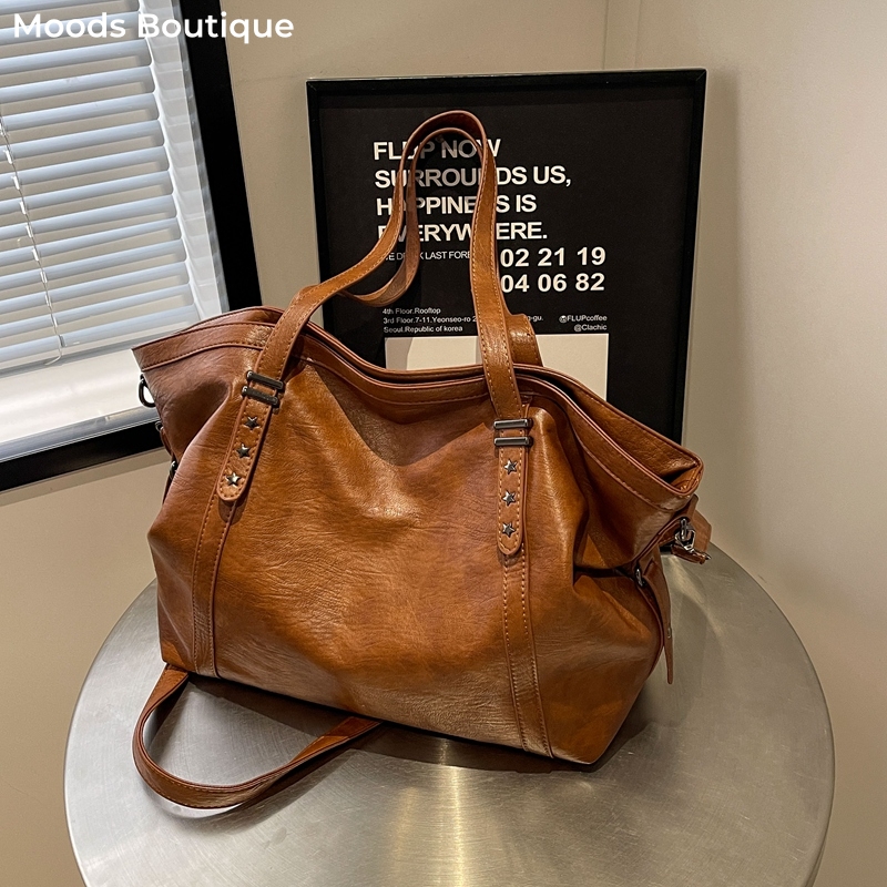 Women'S Vegan Bags - MOODS กระเป๋าโท้ทขนาดใหญ่สําหรับผู้หญิงหนัง PU นุ่มสีบริสุทธิ์ความจุขนาดใหญ่นักช้อปไหล่กระเป๋าสะพายข้างกระเป๋าถือคุณภาพ
