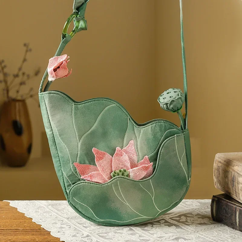 Women'S Bags New Collection - Elegant สไตล์จีน Lotus Leaf ดอกไม้เย็บปักถักร้อยไหล่กระเป๋าผู้หญิงกระเป๋าถือแฟชั่นหญิงกระเป๋าคอลเลกชันใหม่