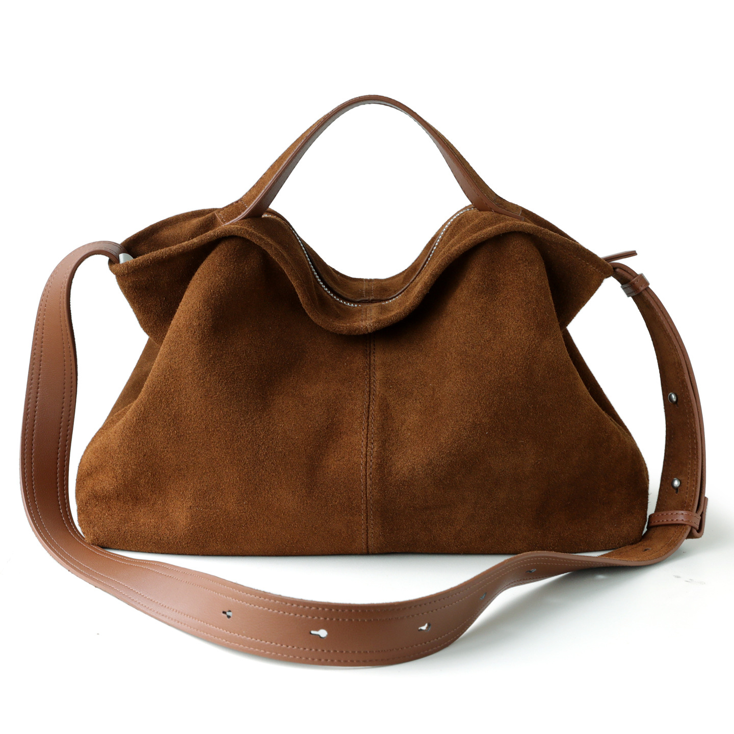 Hobo Bag Slouchy - กระเป๋าโท้ทหนังกลับแท้สำหรับผู้หญิง กระเป๋าถือหนังกลับสไตล์วินเทจ ทรงโฮโบ สะพายไหล่หรือสะพายข้าง