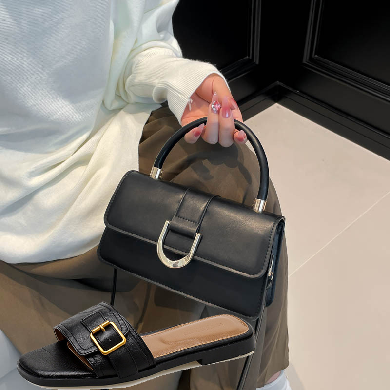 Women'S Retro Bags - รองเท้าแตะรัดส้นแบบสวมหัวเหลี่ยมสไตล์เรโทรใหม่สำหรับฤดูร้อนสำหรับผู้หญิง ไซส์ใหญ่ พร้อมสายคาดหัวเข็มขัด กันลื่น พร้อมกระเป๋าสะพาย