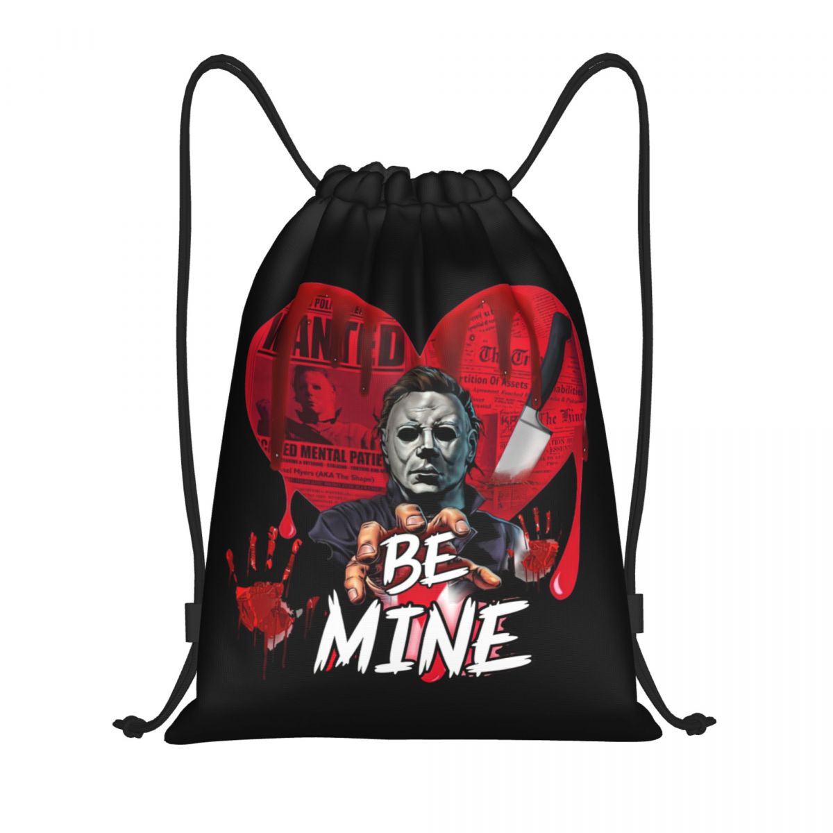 Women Bags Myer - ไมเคิล ไมเยอร์ส ภาพยนตร์สยองขวัญวันฮาโลวีน กระเป๋าแบบมีเชือกผูกสำหรับผู้หญิงและผู้ชาย กระเป๋าพับได้สำหรับออกกำลังกาย กระเป๋าเป้สะพายหลังสำหรับช้อปปิ้ง
