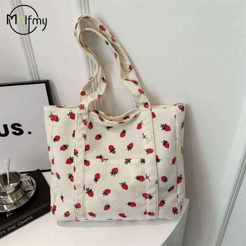 Women Bags Guess - Corduroyกระเป๋าถือสตรอเบอร์รี่กระเป๋าชายหาดแฟชั่นกระเป๋าสะพายอเนกประสงค์ขนาดใหญ่ความจุSimple Commuterผู้หญิงToteกระเป๋าBolsos
