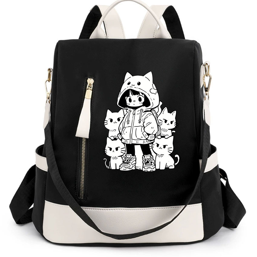 Women'S Work Bags Designer - กระเป๋าเป้สะพายหลังสำหรับเดินทางของผู้หญิง ดีไซน์กระเป๋าสะพายไหล่แบบมีซิปปิดลายการ์ตูนสาวน้อยน่ารัก เหมาะสำหรับงานโรงเรียน