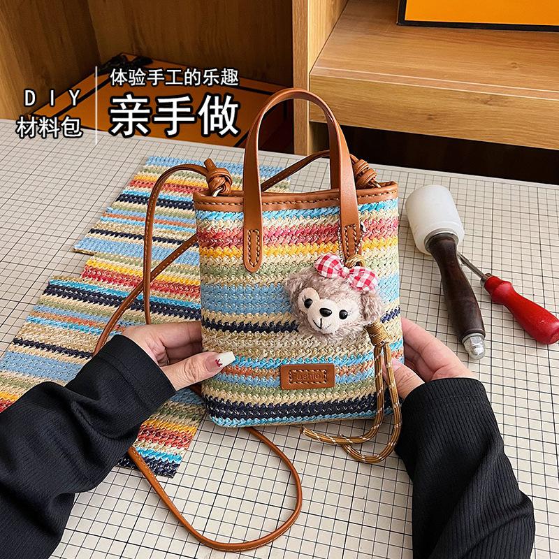 Women'S Retro Bags - ชุดถักกระเป๋า DIY สำหรับผู้เริ่มต้น - กระเป๋าสะพายไหล่สไตล์เรโทรสีรุ้งสำหรับการเดินทาง -