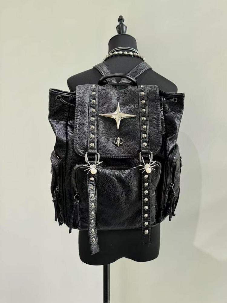 Women'S Vegan Bags - โกธิคพังค์กระเป๋าสะพายหนัง PU หมุดย้ำ Y2K กระเป๋าเป้สะพายหลังสำหรับสตรีวินเทจฮาราจูกุกระเป๋าเป้สะพายหลังวิทยาลัยกระเป๋าขนาดใหญ่
