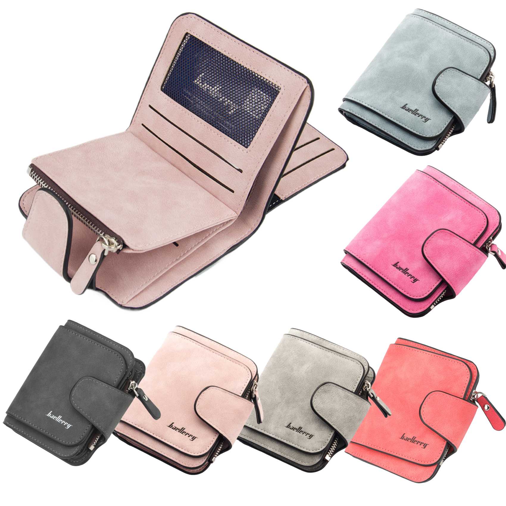 Women Bags Guess - กระเป๋าเงินหนัง PU สำหรับผู้หญิงมีหลายกระเป๋าใส่เหรียญที่ใส่บัตรแบบลำลองมีกระดุมหนังกระเป๋าสตางค์ใบสั้น