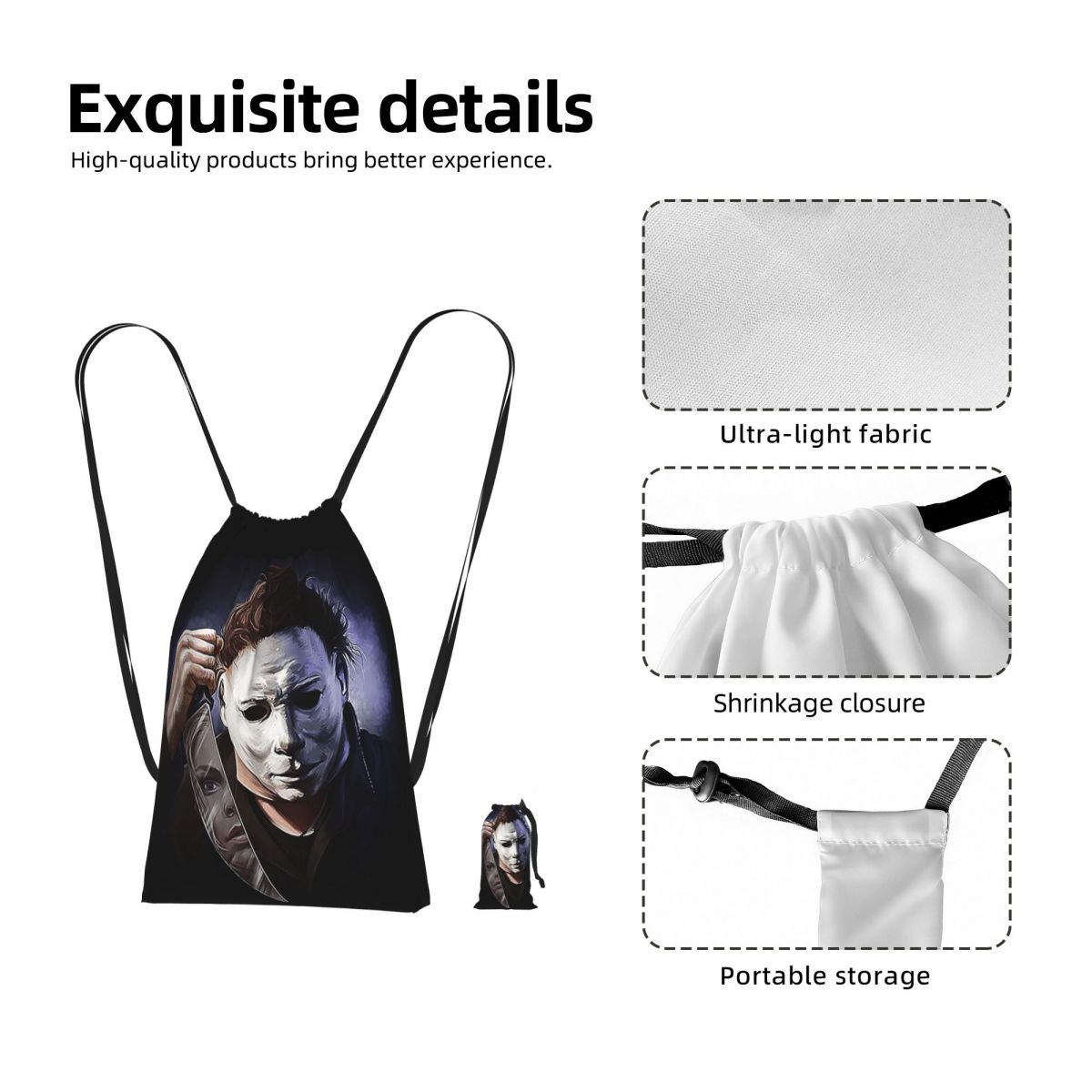 Women Bags Myer - กระเป๋าเป้เชือกรูด Michael Myers กระเป๋ากีฬาแบบพกพาสำหรับเดินทาง เหมาะสำหรับผู้ชายและผู้หญิง