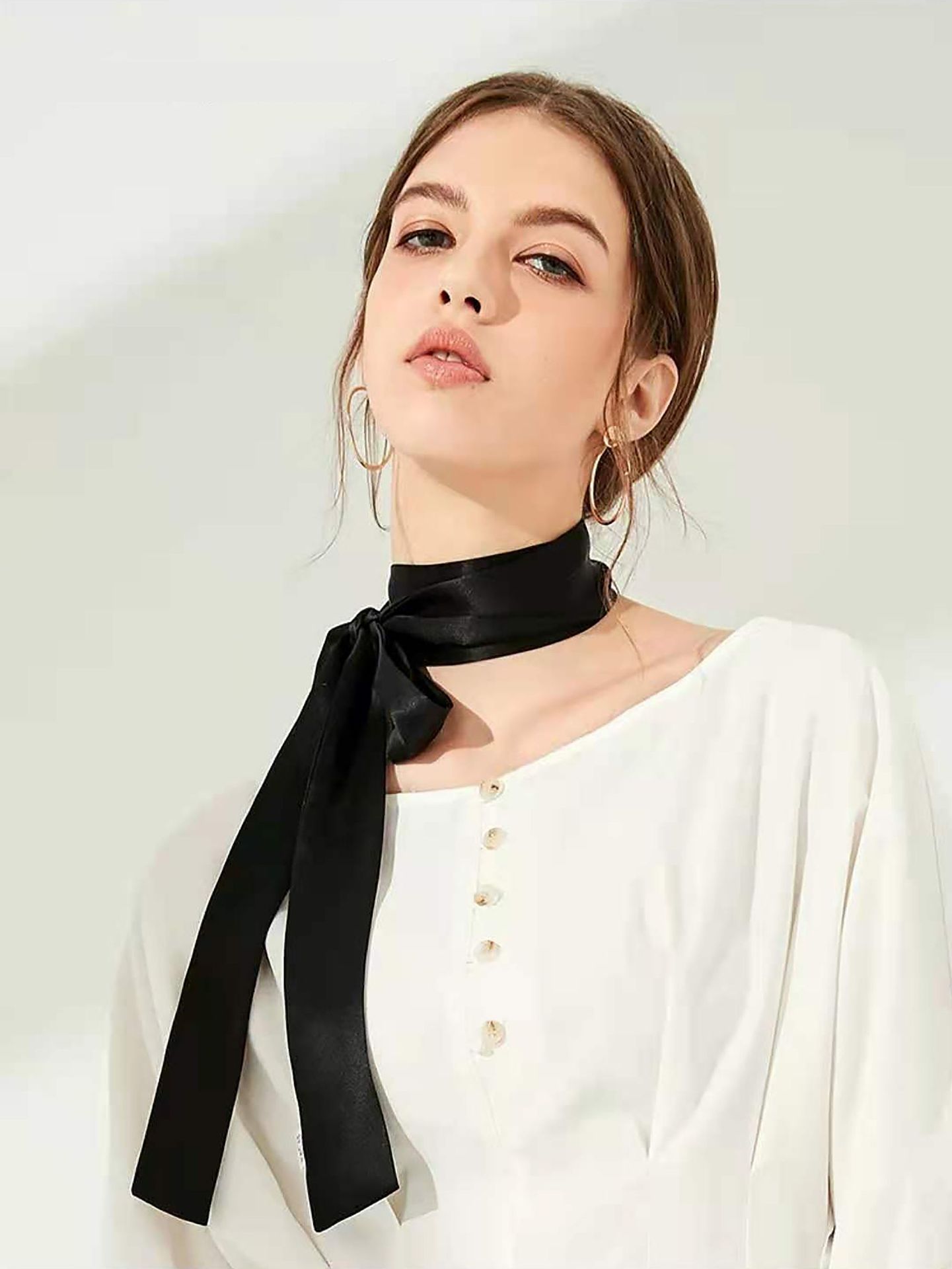 Women Bags Polene - ผ้าไหมหม่อนธรรมชาติ 100% ผ้าพันคอยาวสีทึบ Neckerchief ผมกระเป๋าริบบิ้นแถบคาดศีรษะเครื่องประดับผมหญิงผ้าพันคอแถบ