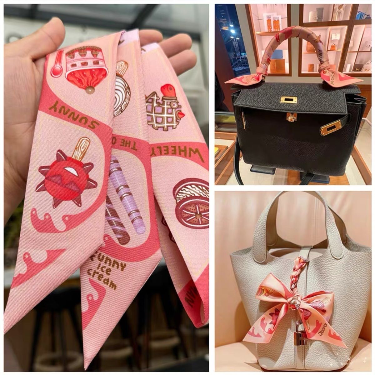 ใหม่ไอศกรีมพิมพ์ผ้าไหมเช่นผ้าพ - Women Bags Polene บทวิจารณ์และราคา