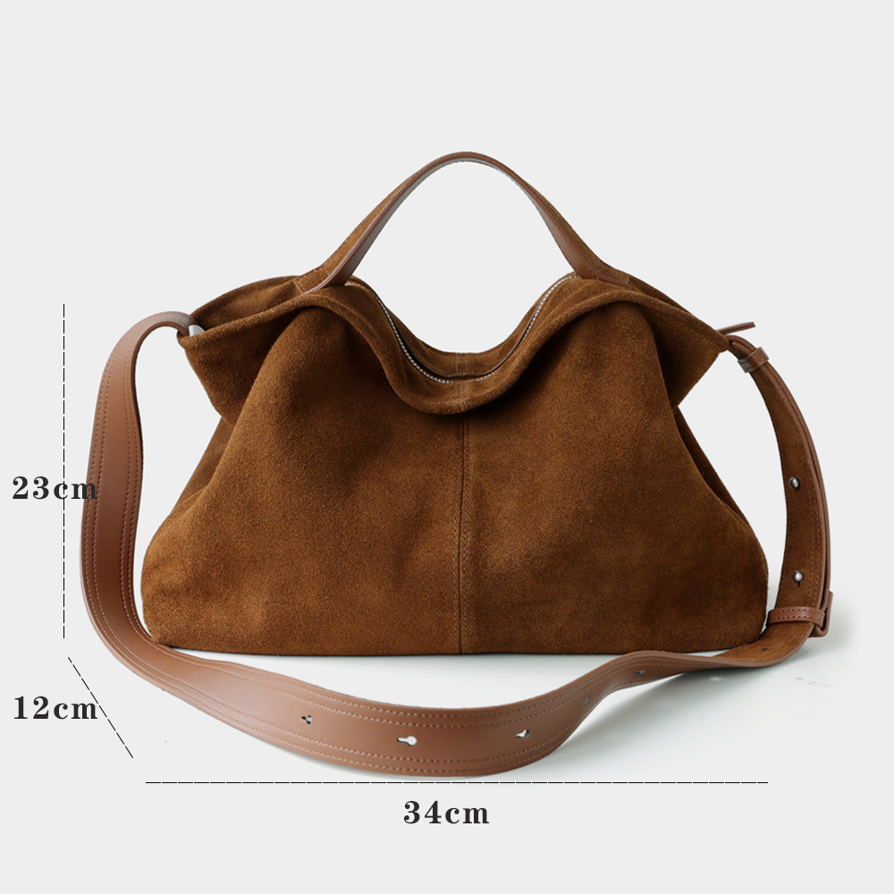 กระเป๋าโท้ทหนังกลับแท้สำหรับผู - Hobo Bag Slouchy บทวิจารณ์และราคา